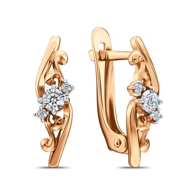 Лот: 23877952. Фото: 1. Золотые серьги с фианитами. Серьги, каффы