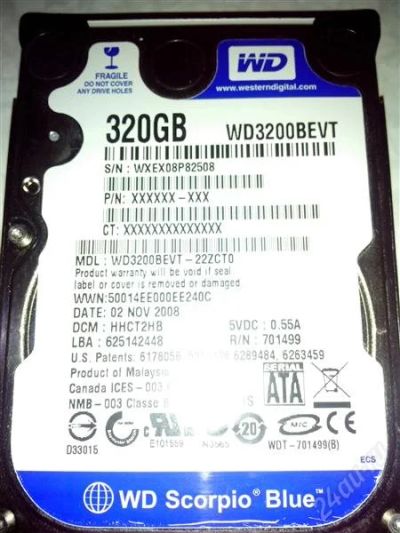 Лот: 2517387. Фото: 1. продан 320gb wd scorpio blue не... Жёсткие диски (HDD)