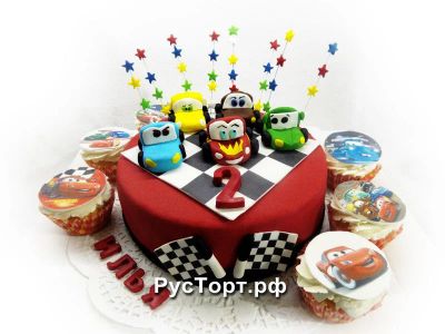 Лот: 8325325. Фото: 1. Торт с капкейками "Тачки". Торты, пирожные