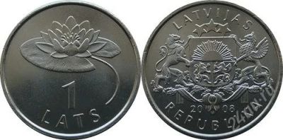 Лот: 2698227. Фото: 1. 1 Лат 2008 Кувшинка (лилия). Страны СНГ и Балтии