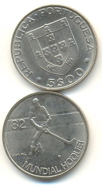 Лот: 3910107. Фото: 1. Португалия 5 эскудо 1983 Хоккей. Европа