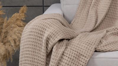 Лот: 22256443. Фото: 1. Хлопковое покрывало Waffle, цвет... Пледы, покрывала