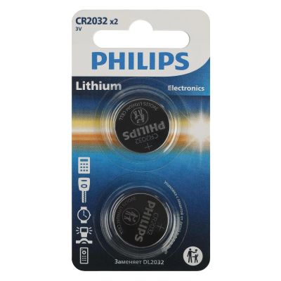 Лот: 24471841. Фото: 1. Батарейки Philips CR2032, 2 шт... Батарейки, аккумуляторы, элементы питания