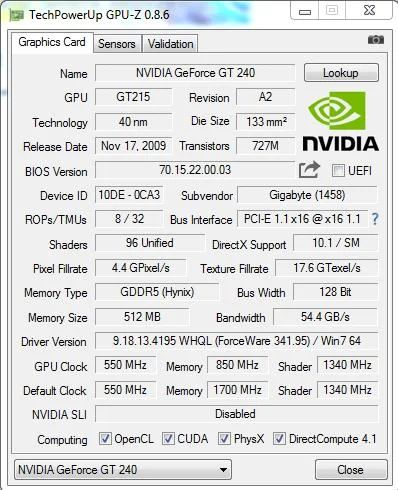 Лот: 7654550. Фото: 1. Gigabyte GT 240 Rev A2 / 512 GDDR5... Видеокарты