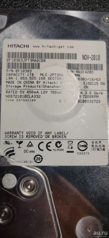Лот: 18197948. Фото: 1. HDD Hitachi 1TB (DS7SAC100). Жёсткие диски (HDD)
