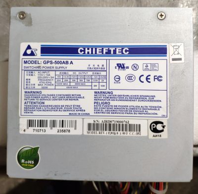 Лот: 15014195. Фото: 1. Блок питания Chieftec GPS-500AB... Корпуса, блоки питания