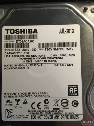 Лот: 18312846. Фото: 1. Жесткий диск Toshiba 1Tb. Жёсткие диски