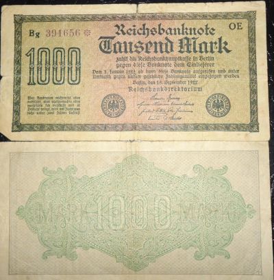 Лот: 4575328. Фото: 1. Банкнота 1000 марок 1923 г. Германия... Германия и Австрия