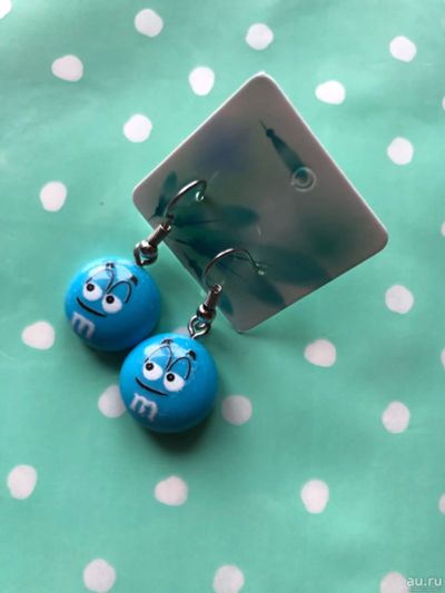 Лот: 17848538. Фото: 1. Серьги каваи «M&M” голубые. Бижутерия ручной работы