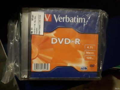 Лот: 13611155. Фото: 1. Диск dvd-r 4.7гб 10шт Vebratim. Жёсткие диски (HDD)