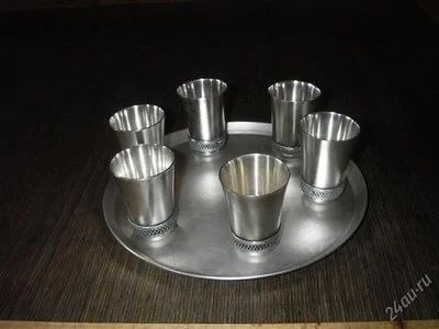 Лот: 2644283. Фото: 1. Рюмки 6 шт. на подносе. Мельхиор... Кружки, стаканы, бокалы