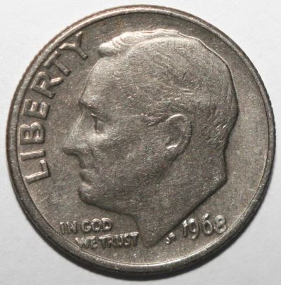 Лот: 11602072. Фото: 1. 1 дайм (10 центов) 1968 год. США. Америка