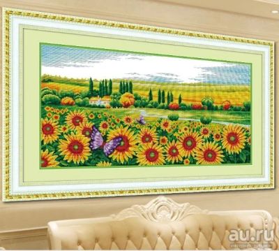 Лот: 13275295. Фото: 1. Картина-вышивка "Подсолнухи" р... Вышивание