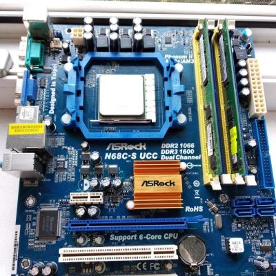 Лот: 12302452. Фото: 1. asrock n68c-s ucc+Phenom II в... Материнские платы