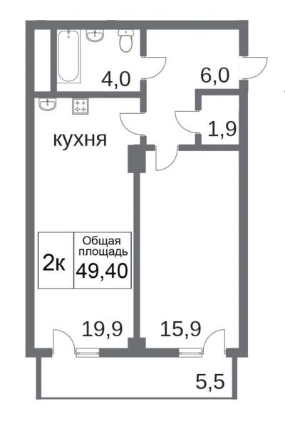 Лот: 11771235. Фото: 1. 2-х комнатная квартира 49,40 кв... Квартиры, студии