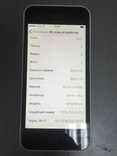 Лот: 9717257. Фото: 1. iPhone 5c 64GB white. Смартфоны