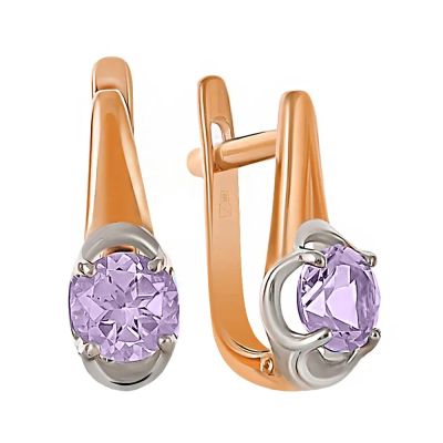 Лот: 23786385. Фото: 1. Золотые серьги с аметистами. Серьги, каффы