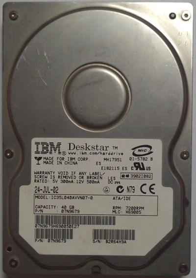 Лот: 3993112. Фото: 1. HDD / IBM / Model: IC35L040AVVN07-0... Жёсткие диски (HDD)