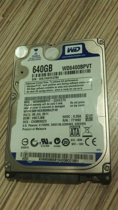 Лот: 5890411. Фото: 1. HDD 2,5" - 640 гигабайт, модель... Жёсткие диски (HDD)