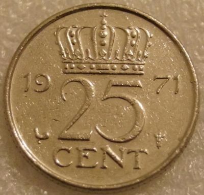 Лот: 8053017. Фото: 1. 25 центов 1971 Нидерланды. Европа