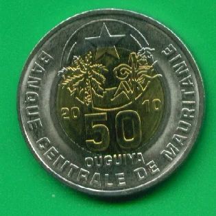 Лот: 8723445. Фото: 1. Мавритания 50 угий 2010 Биметалл... Африка