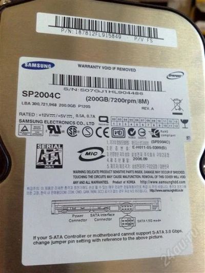 Лот: 1157059. Фото: 1. Samsung SP2004C (200Gb\7200rpm... Жёсткие диски (HDD)