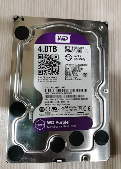Лот: 16751339. Фото: 1. Винчестер 4Тб WD Purple. Жёсткие диски (HDD)