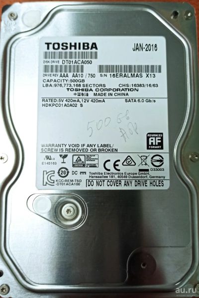 Лот: 17855773. Фото: 1. Жесткий диск 500 Gb Toshiba, SATA... Жёсткие диски (HDD)
