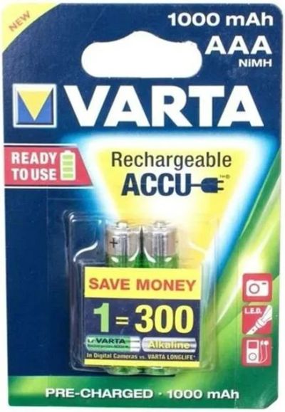 Лот: 15209305. Фото: 1. Аккумулятор Ni-MH AAA VARTA 1000mAh... Батарейки, аккумуляторы, элементы питания