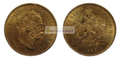 Лот: 19213576. Фото: 1. Австрия 4 флорина 10 франков 1892... Германия и Австрия