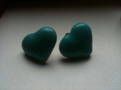 Лот: 2837253. Фото: 1. Серьги сердечки голубые. Серьги, каффы