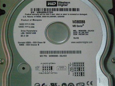 Лот: 2369188. Фото: 1. HDD WD Caviar WD800BB-00JHC0 80GB... Жёсткие диски