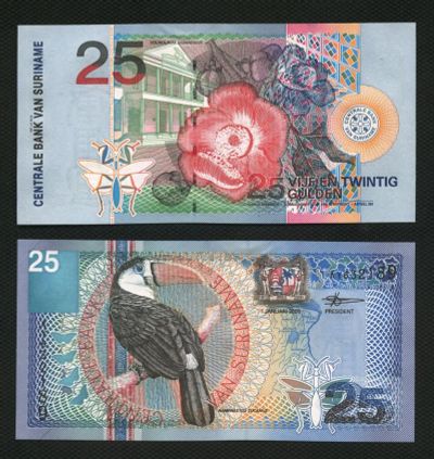 Лот: 3248554. Фото: 1. Суринам 25 гульденов 2000г.(люкс... Азия