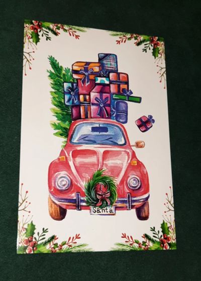 Лот: 18345156. Фото: 1. Новогодняя открытка. Машина. Santa. Открытки, конверты