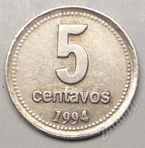 Лот: 1577078. Фото: 1. Аргентина. 5 сентаво 1994г. Америка