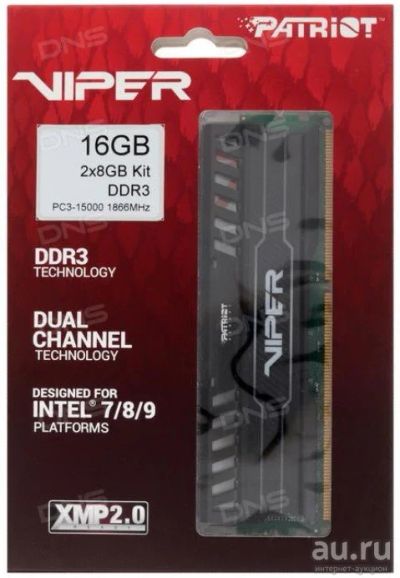 Лот: 15078771. Фото: 1. 16Gb 2x8 DDR3 1866 МГц Patriot... Оперативная память