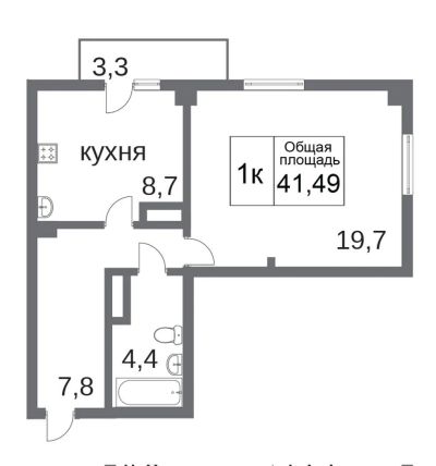 Лот: 11771225. Фото: 1. 1 комнатная квартира 41,49 кв... Квартиры, студии