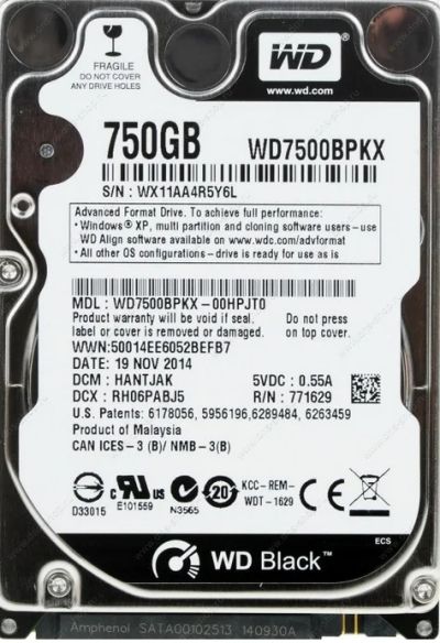 Лот: 5536235. Фото: 1. Жесткий диск WD 750gb Black для... Жёсткие диски (HDD)