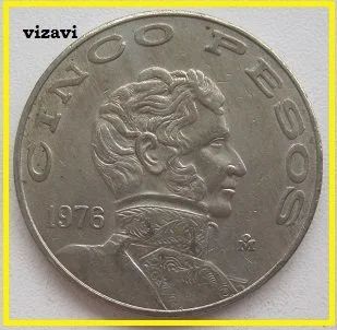 Лот: 17089701. Фото: 1. Мексика 5 песо 1976, большая -... Америка