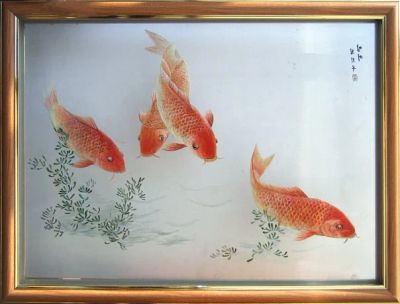 Лот: 7036073. Фото: 1. Картина. Вышивка шелком. КАРПЫ... Произведения