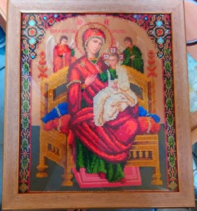 Лот: 9889621. Фото: 1. Икона образ Божией Матери «Всецарица... Вышивание