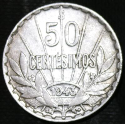 Лот: 15842844. Фото: 1. Уругвай. 50 сентесимо. 1943 год... Остальные страны