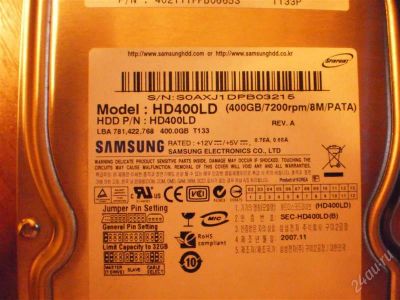 Лот: 960842. Фото: 1. Samsung HD400LD. Жёсткие диски (HDD)