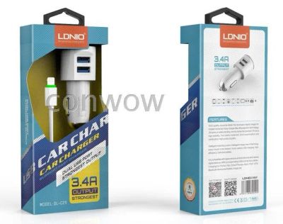 Лот: 10762064. Фото: 1. авто-зарядка LDNIO 5V3.4A 2USB... Зарядные устройства, блоки питания, адаптеры сетевые для смартфонов