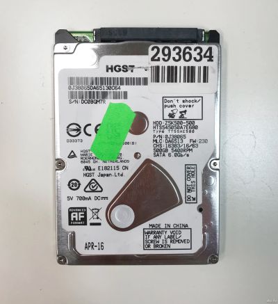Лот: 13761269. Фото: 1. 500Gb Hitachi Travelstar (HTS545050A7E680... Жёсткие диски (HDD)
