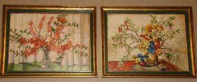 Лот: 17273066. Фото: 1. Картины дуплекс старинные Цветы... Другое (антиквариат)