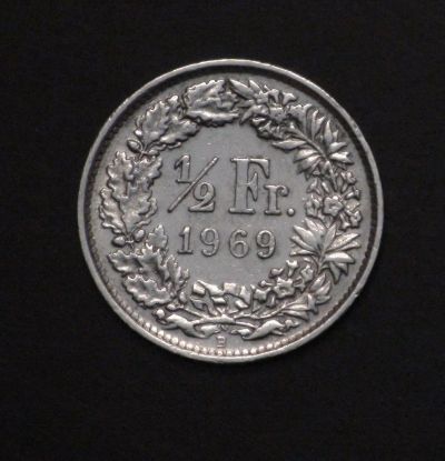Лот: 3954049. Фото: 1. 1/2 франка. Швейцария. 1969 г... Европа