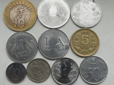 Лот: 25639021. Фото: 1. Набор монет Индии 10 шт., разные... Наборы монет