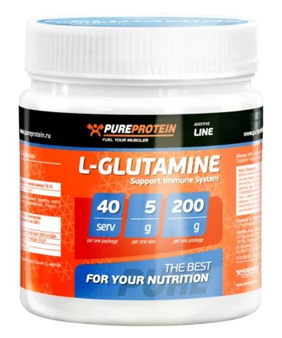 Лот: 4781813. Фото: 1. Глютамин Pure protein 200 гр... Спортивное питание, витамины