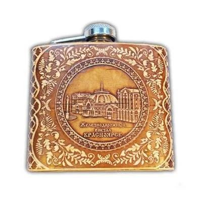 Лот: 10551579. Фото: 1. Фляжка 5oz береста Красноярск. Сувенирные мелочи